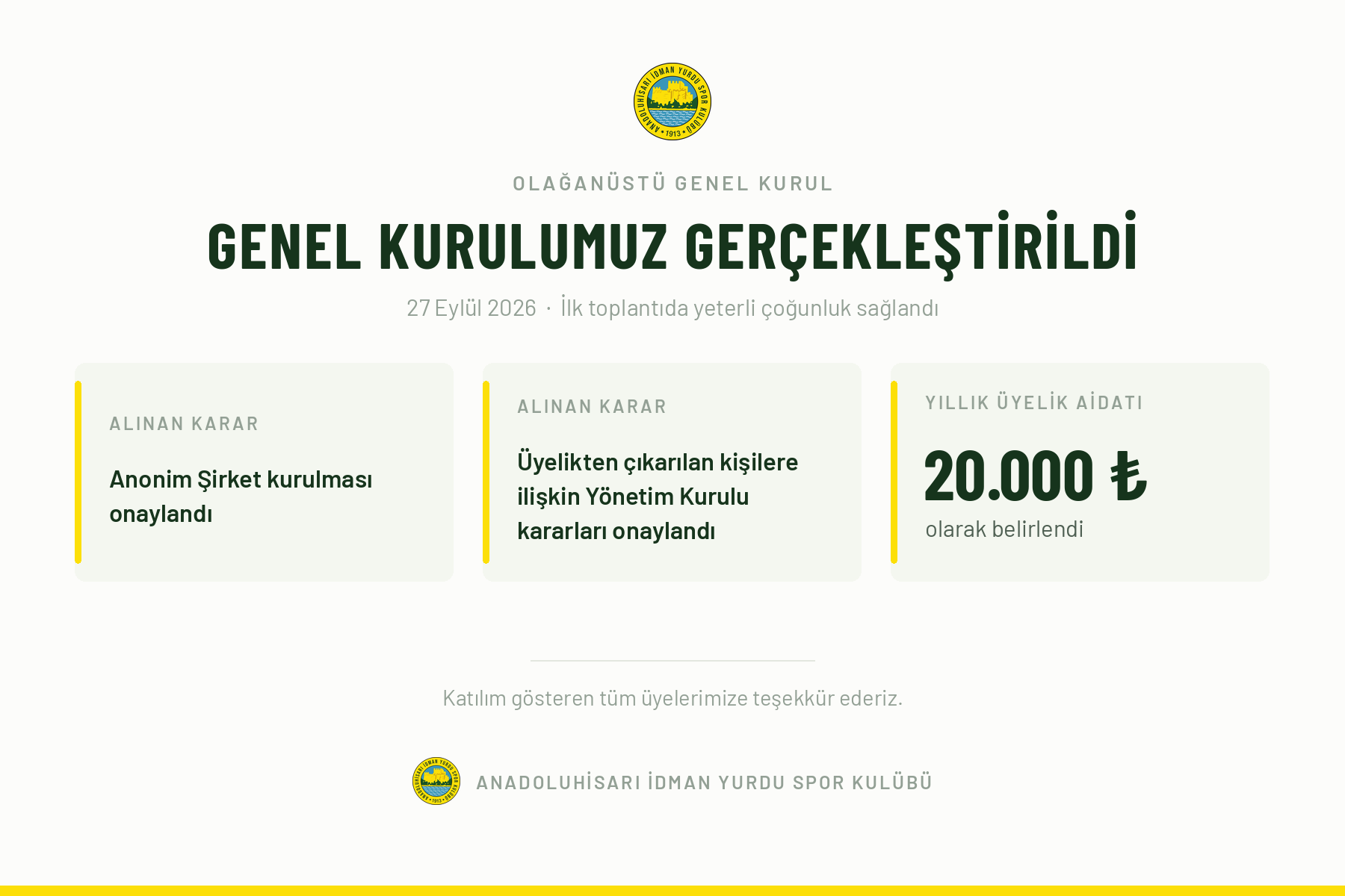 Olağanüstü Genel Kurulumuz Gerçekleştirildi